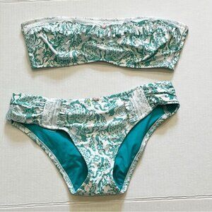 New Betsey Johnson Damask Fringe Lace Paisley Green Bikini set Sz M